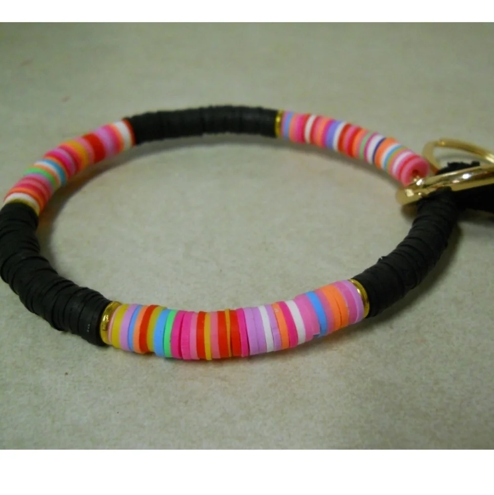 Colorful Beaded Black & Multicolor Wristlet Keychain